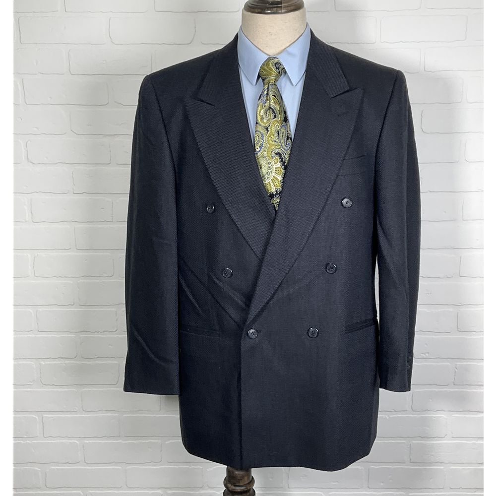 Antonio Parillo Blazer Men 42L Black Blue Double Breasted Textured Classic‎ Wool
